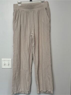 DKNY Wide-Leg Gauze Pants in Light Taupe